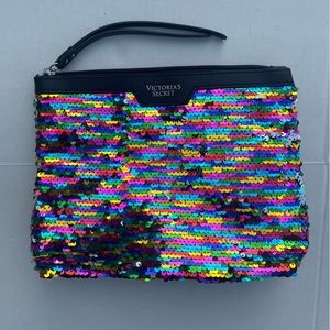 Victoria’s Secret rainbow sequined faux leather cosmetic bag makeup bag